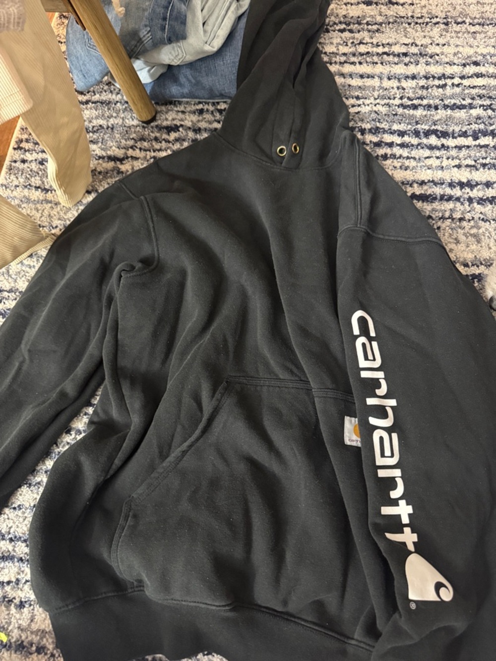 Carhartt Black Hoodie with White Sleeve Logo